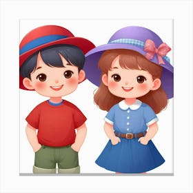 Boy And Girl In Hats 1 Canvas Print