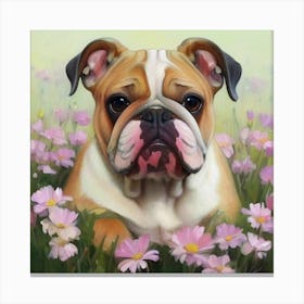 Bulldog In Flowers Canvas Print