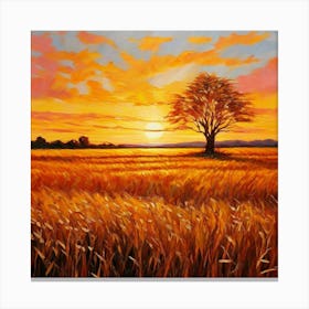 Golden Wheat Field At Sunset Canvas Print