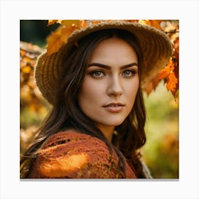 Autumn Woman In A Hat Canvas Print