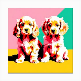 'Cocker Spaniel Pups', This Contemporary art brings POP Art and Flat Vector Art Together, Colorful Art, Animal Art, Home Decor, Kids Room Decor, Puppy Bank - 67th Canvas Print