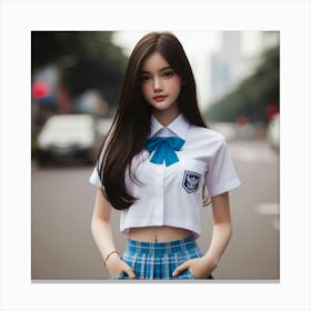Asian Girl In School Uniform Canvas Print