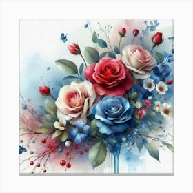 The roses blue and rose yellow oil abstract painting art 2 Canvas Print