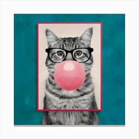 Cat With Big Bubblegum And Glasses Animal Art Print 3 Canvas Print