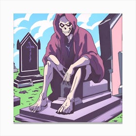 Skeleton Sitting On Grave Canvas Print