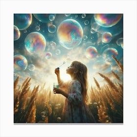 Girl Blowing Bubbles Canvas Print