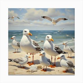 Seagulls On The Beach art print 2 Canvas Print