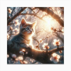 Kitten In Blossom Tree Canvas Print