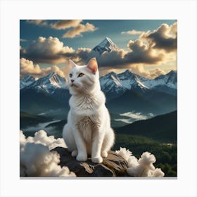 White Cat In The Mountains Canvas Print