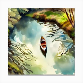 Watercolor Boat In The River Canvas Print