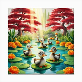 Ducks In A Pond 4 Canvas Print