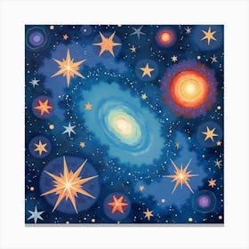 Whimsical Universe With Watercolor Star Patterns 1 Canvas Print