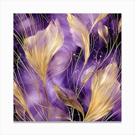 Gold Feathers On Purple Background Canvas Print