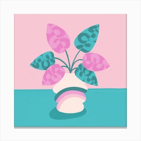 Pink And Blue Flowers In A Vase Canvas Print