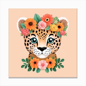 Floral Baby Cheetah Nursery Illustration (31) Canvas Print