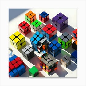 A Vibrant And Colorful Arrangement Of Various Rubik's 2 Canvas Print