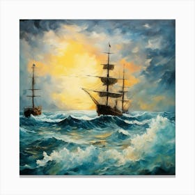 Sailing Ships In The Sea Canvas Print