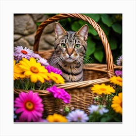 Cat In A Basket Canvas Print