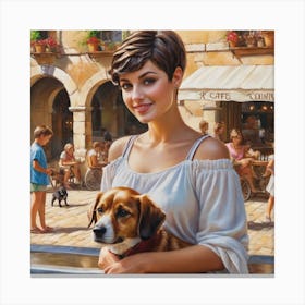 Girl With A Dog Canvas Print