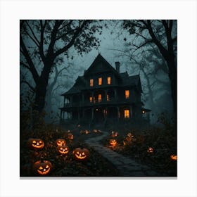 Creepy Halloween Background With Realistic Canvas Print