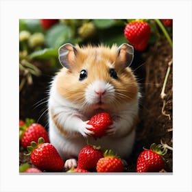 Hamster Eating Strawberries Canvas Print