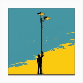 Man Fixing A Street Light Canvas Print