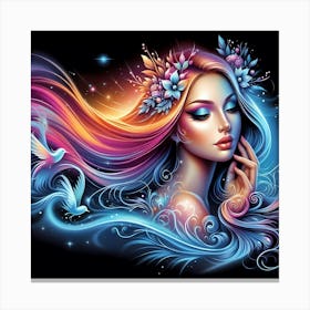 Beautiful Girl With Colorful Hair 1 Canvas Print