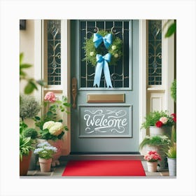 Welcome blue ribbon Canvas Print