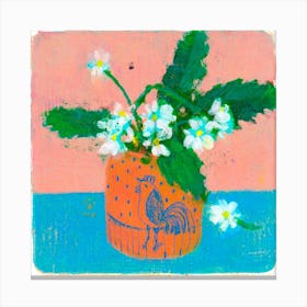 Tiny White Flowers Bouquet In A Brown Pot Square Canvas Print