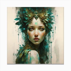 Girl With Leaves On Her Head Canvas Print