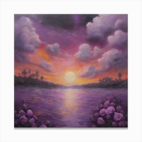 Sunset With Roses Canvas Print