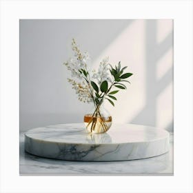 White Marble Table With Flowers Canvas Print