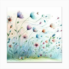 Whimsical Watercolor Painting Of Whimsical Wildflowers Dancing In The Wind, Style Watercolor Illustration 1 Canvas Print
