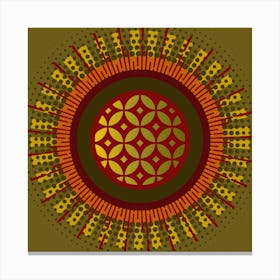 MidMod Boho Abstract Celestial Mandala Geometric in Olive, Gold and Red Canvas Print