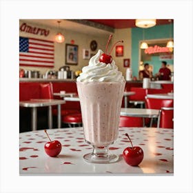 American Milkshake Generate An Image Of A Classic American Milkshake With Whipped Cream And A Cherry 153955309 Canvas Print