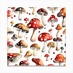 Watercolour Red Mushrooms pattern Canvas Print
