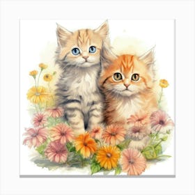 Two Kittens In Flowers Lienzo