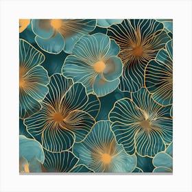 Abstract Floral Pattern In Turquoise And Gold Canvas Print