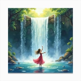 Watercolor Painting Of Dance Amid A Magical Waterfall 1 Canvas Print