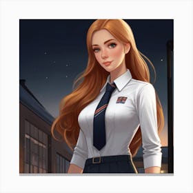 School Girl In Uniform Canvas Print