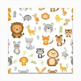 Cute Animals Seamless Pattern Canvas Print