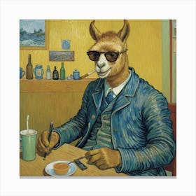 Llama Relaxed at the Café Canvas Print