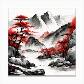 Chinese Landscape Mountains Ink Painting (39) Canvas Print