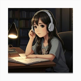 Anime Girl Listening To Music Canvas Print