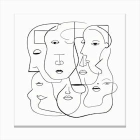 Abstract Faces Art, Black and white. White background 5 Canvas Print