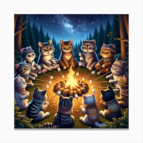 Cats Around A Campfire Canvas Print