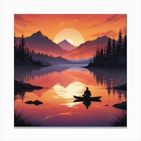 Man In A Canoe At Sunset Canvas Print