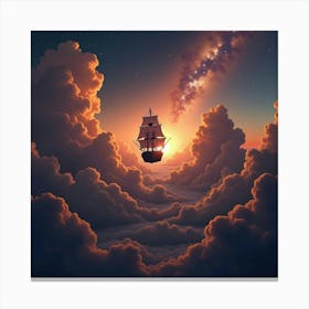 Sky Pirate Ship Sailing Through Glowing Nebula Clouds 1 Canvas Print