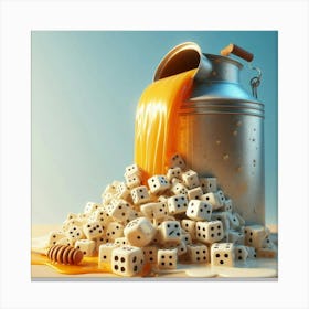 Jug Of Honey pouring out on dice Canvas Print