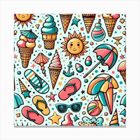 Doodle Summer Pattern Canvas Print